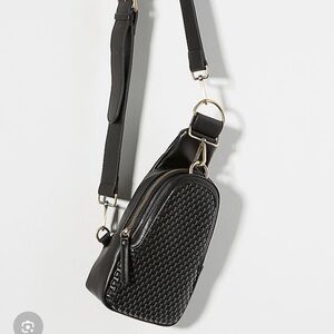 Anthropologie Liberty Black Woven Leather Sling Bag